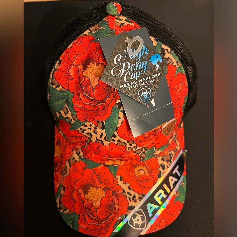 Ariat Vibrant Red Floral Pony Cap